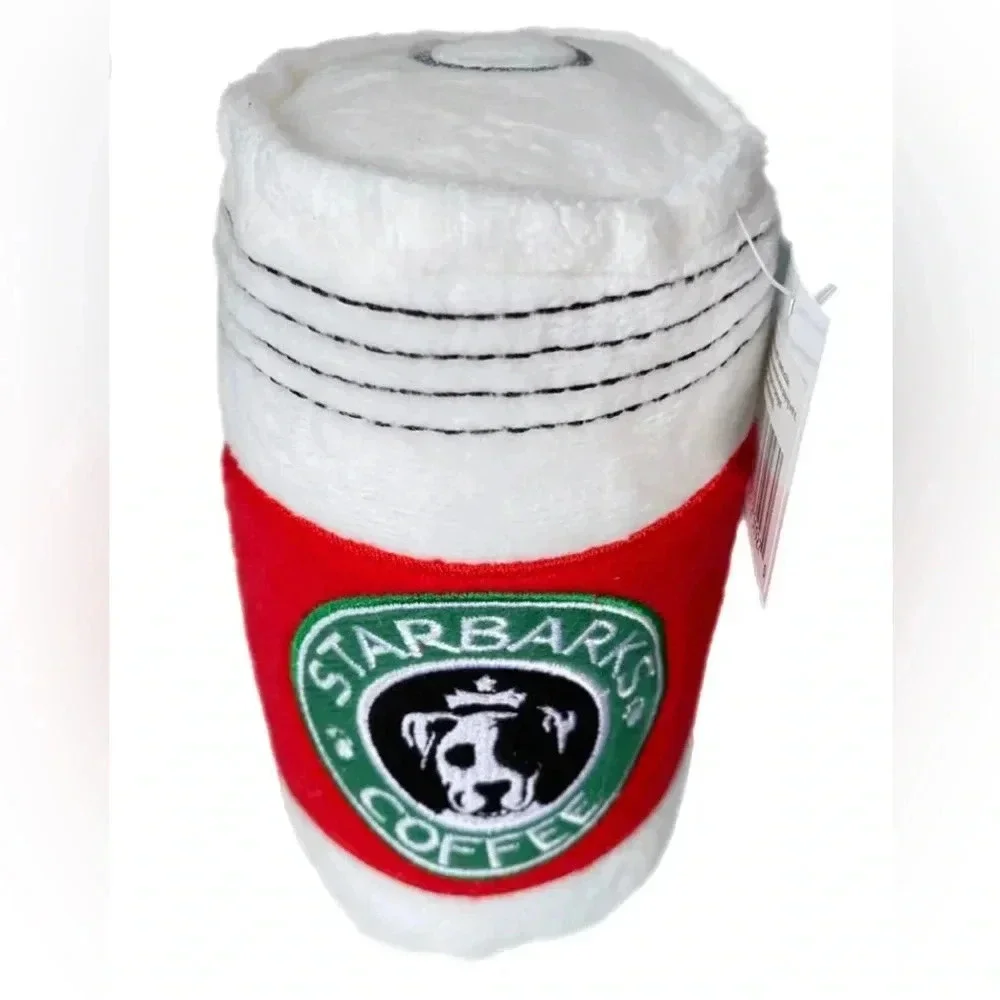 Starbarks Coffee Dog Toy Plushy- Embroidered, Soft w/Squeak